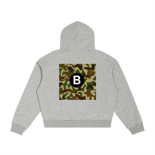 Contrast Plaid Boxy Zip Hoodie